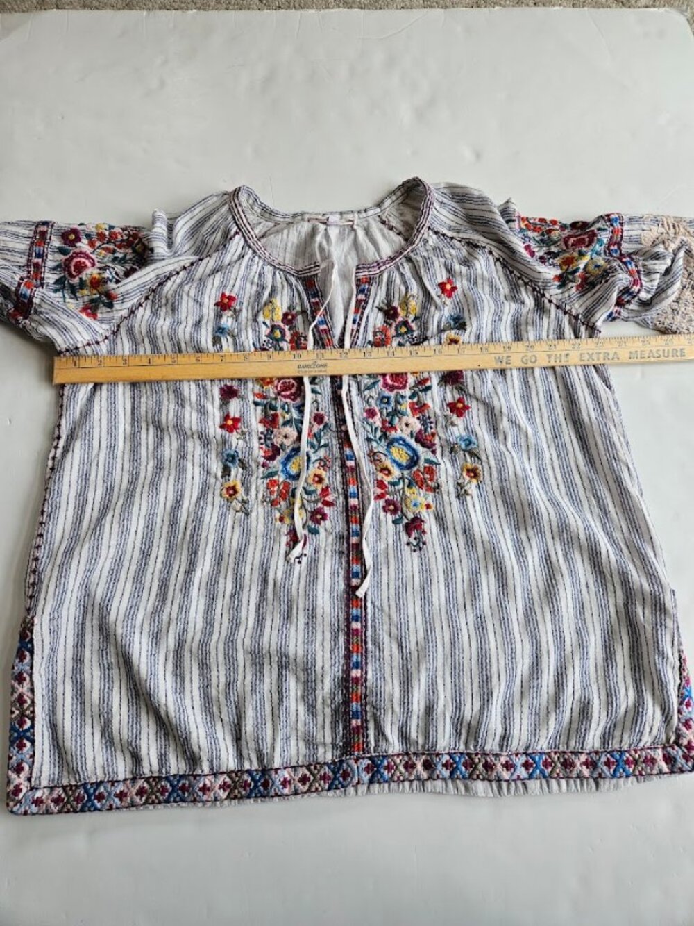 Johnny Was Allegra Peasant Blouse Top Striped Embroidered L - Picture 11 of 12